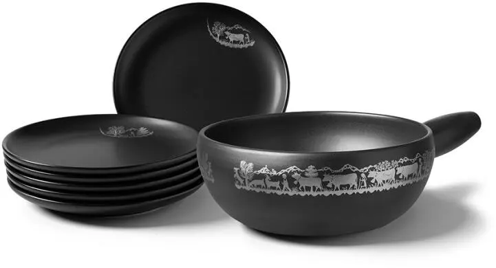 Stöckli Käsefondue-Set Tradition Alpaufzug In Schwarz 1 Stöckli Käsefondue-Set Tradition Alpaufzug In Schwarz